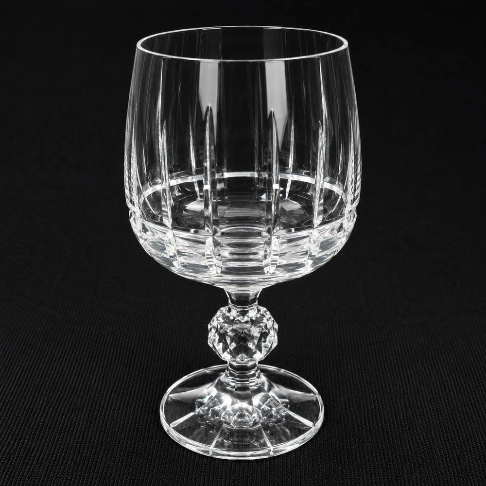 Crystalex Bohemian Crystal Belfast Pattern Wine Goblet Faceted Ball Stem